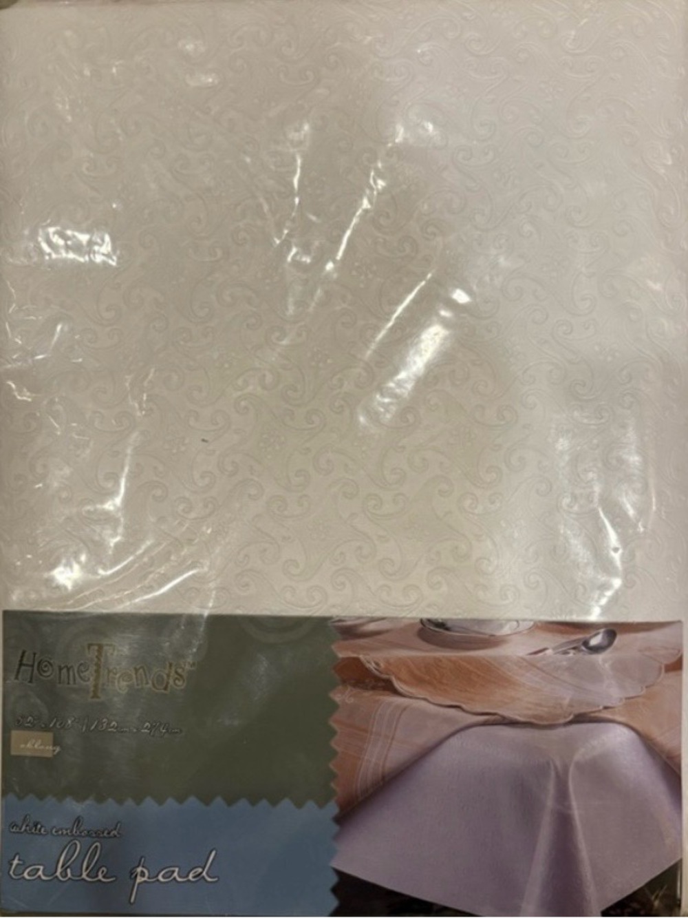 NEW Home Trend White Embossed Table Pad-Vinyl Front with Polyester Back